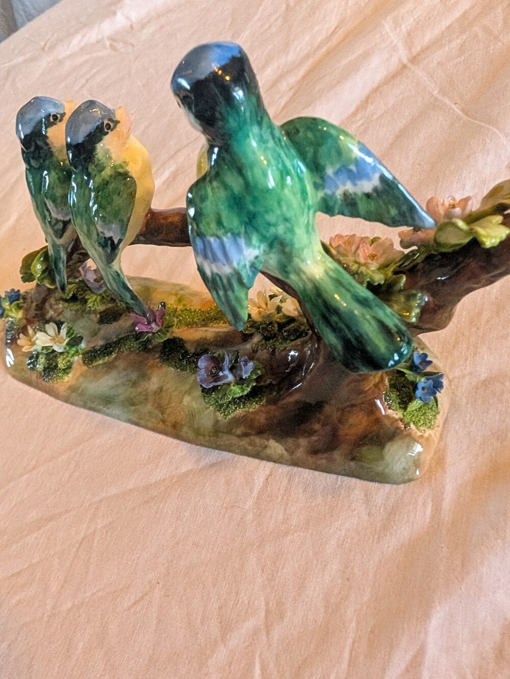 Blue and Yellow Ceramic Bird Figurine Trio on Branch - Decorative Home Accent - Picture 4 of 10